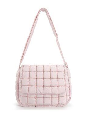Quilted Puffer Crossbody Bag for Women, Polyester, Adjustable Strap